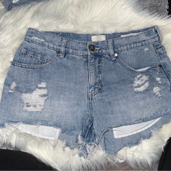 Cotton On Light Blue Distressed Jean Shorts - Picture 1 of 5